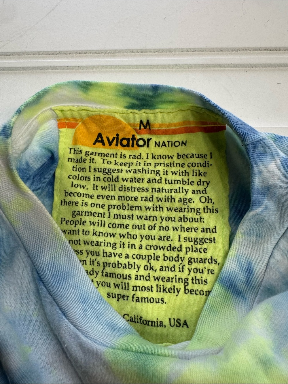 Aviator Nation Women Sz M Blue Green Tie Dye Rainbow Embroidered Cropped T Shirt - Picture 5 of 8